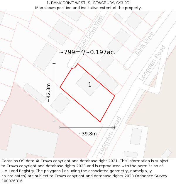 1, BANK DRIVE WEST, SHREWSBURY, SY3 9DJ: Plot and title map