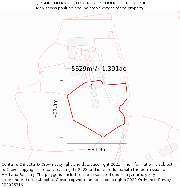 1, BANK END KNOLL, BROCKHOLES, HOLMFIRTH, HD9 7BF: Plot and title map