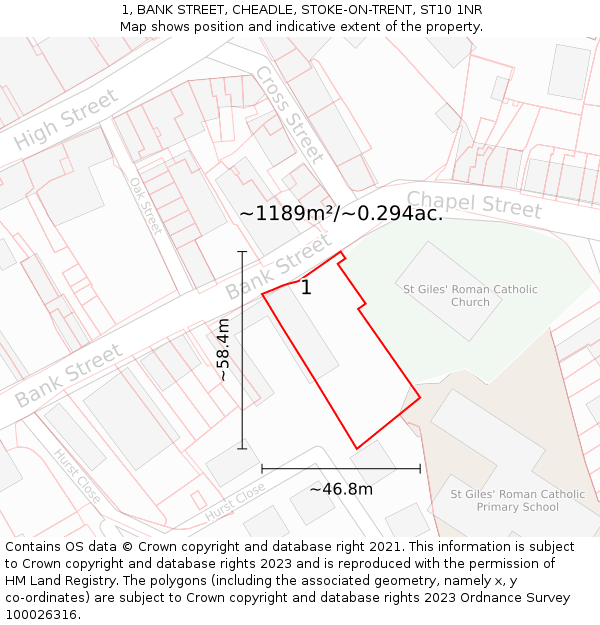 1, BANK STREET, CHEADLE, STOKE-ON-TRENT, ST10 1NR: Plot and title map