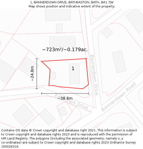 1, BANNERDOWN DRIVE, BATHEASTON, BATH, BA1 7JW: Plot and title map