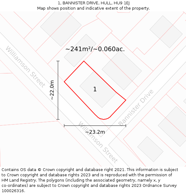 1, BANNISTER DRIVE, HULL, HU9 1EJ: Plot and title map