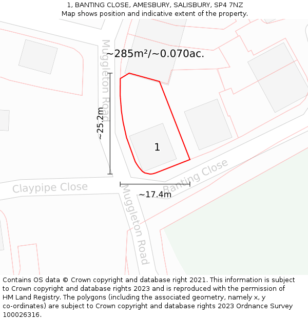 1, BANTING CLOSE, AMESBURY, SALISBURY, SP4 7NZ: Plot and title map