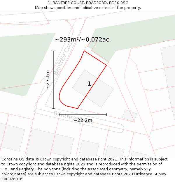 1, BANTREE COURT, BRADFORD, BD10 0SG: Plot and title map