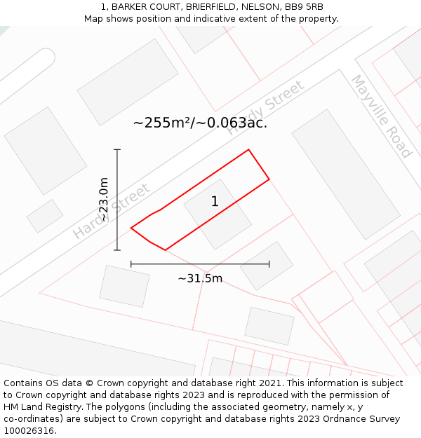 1, BARKER COURT, BRIERFIELD, NELSON, BB9 5RB: Plot and title map