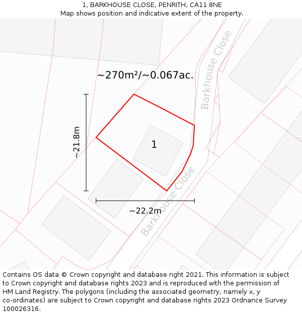 1, BARKHOUSE CLOSE, PENRITH, CA11 8NE: Plot and title map
