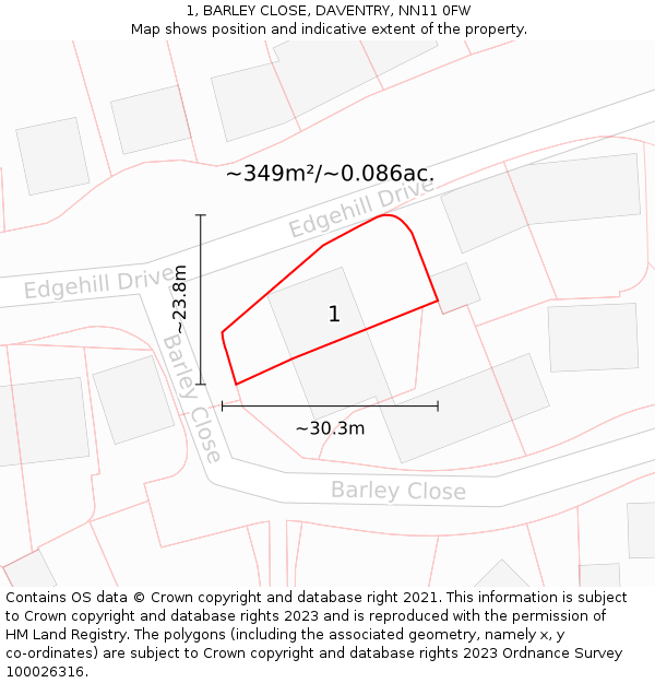 1, BARLEY CLOSE, DAVENTRY, NN11 0FW: Plot and title map