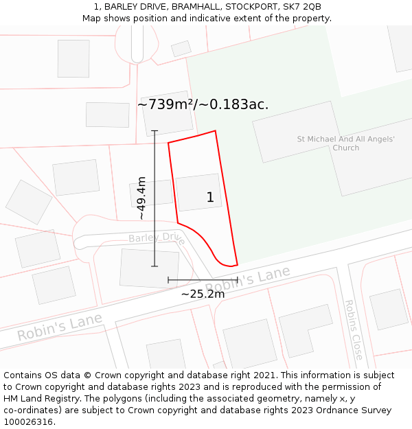 1, BARLEY DRIVE, BRAMHALL, STOCKPORT, SK7 2QB: Plot and title map