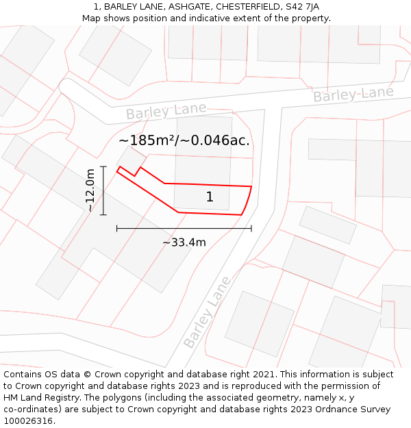1, BARLEY LANE, ASHGATE, CHESTERFIELD, S42 7JA: Plot and title map
