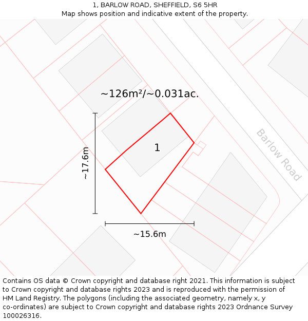 1, BARLOW ROAD, SHEFFIELD, S6 5HR: Plot and title map