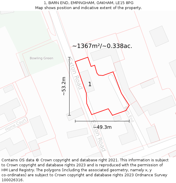 1, BARN END, EMPINGHAM, OAKHAM, LE15 8PG: Plot and title map