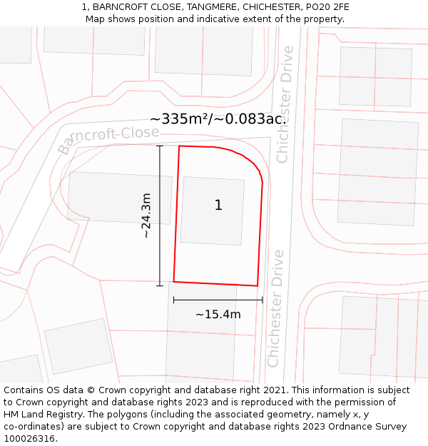 1, BARNCROFT CLOSE, TANGMERE, CHICHESTER, PO20 2FE: Plot and title map
