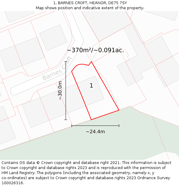 1, BARNES CROFT, HEANOR, DE75 7SY: Plot and title map