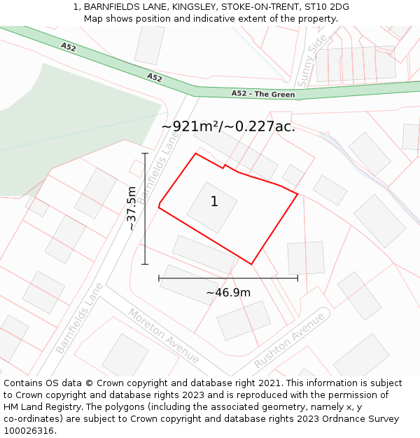 1, BARNFIELDS LANE, KINGSLEY, STOKE-ON-TRENT, ST10 2DG: Plot and title map