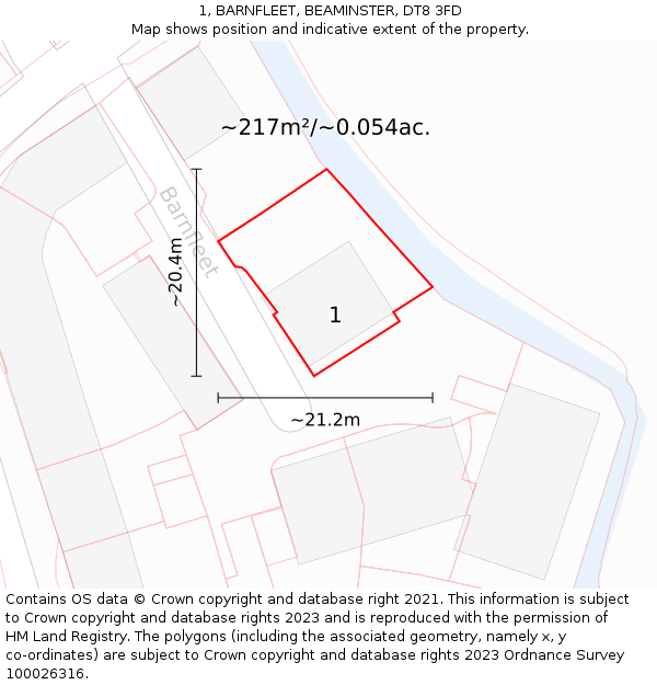 1, BARNFLEET, BEAMINSTER, DT8 3FD: Plot and title map