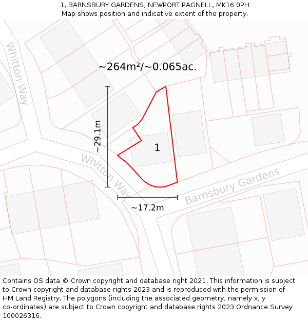 1, BARNSBURY GARDENS, NEWPORT PAGNELL, MK16 0PH: Plot and title map