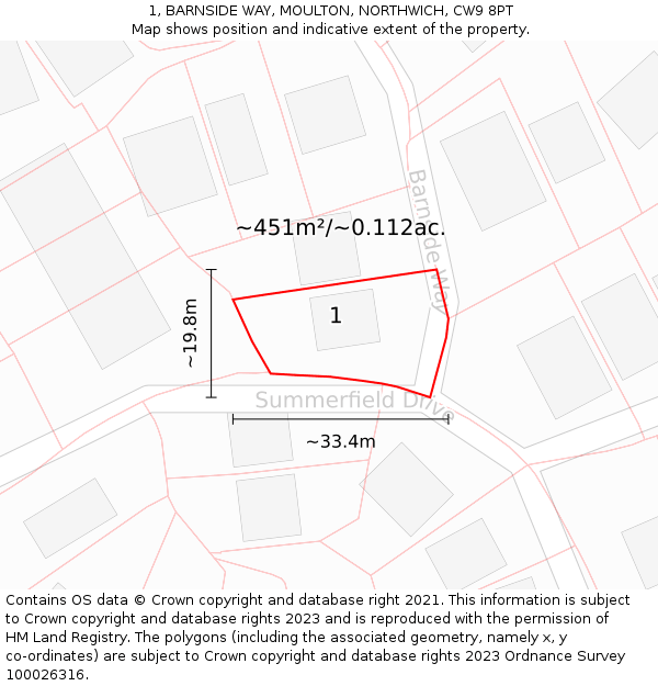 1, BARNSIDE WAY, MOULTON, NORTHWICH, CW9 8PT: Plot and title map