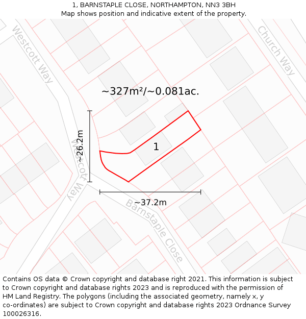 1, BARNSTAPLE CLOSE, NORTHAMPTON, NN3 3BH: Plot and title map