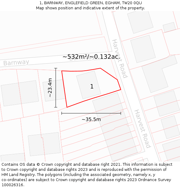 1, BARNWAY, ENGLEFIELD GREEN, EGHAM, TW20 0QU: Plot and title map