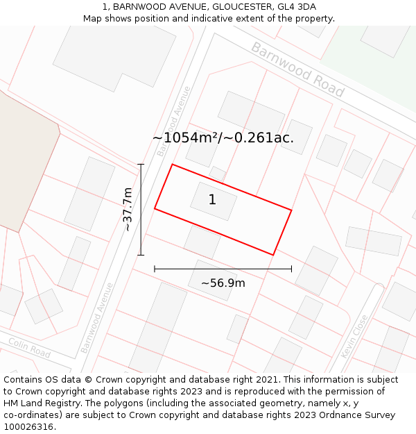 1, BARNWOOD AVENUE, GLOUCESTER, GL4 3DA: Plot and title map
