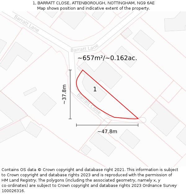 1, BARRATT CLOSE, ATTENBOROUGH, NOTTINGHAM, NG9 6AE: Plot and title map