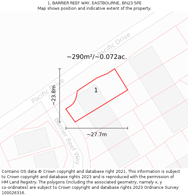 1, BARRIER REEF WAY, EASTBOURNE, BN23 5PE: Plot and title map