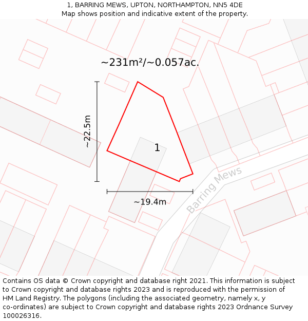 1, BARRING MEWS, UPTON, NORTHAMPTON, NN5 4DE: Plot and title map
