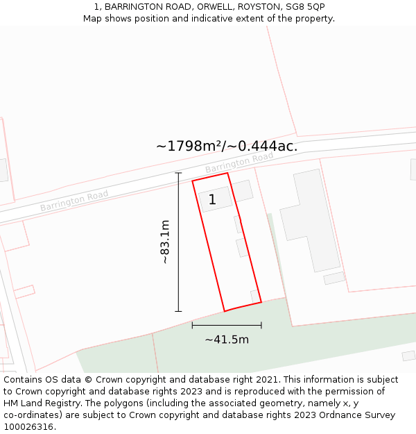 1, BARRINGTON ROAD, ORWELL, ROYSTON, SG8 5QP: Plot and title map