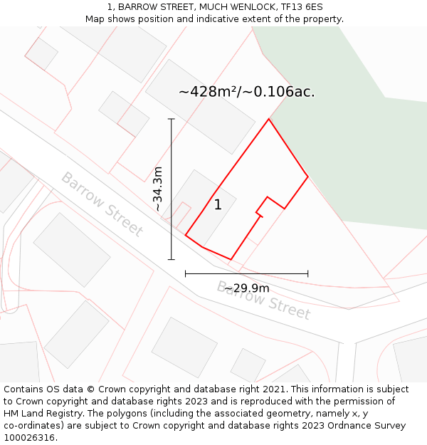 1, BARROW STREET, MUCH WENLOCK, TF13 6ES: Plot and title map