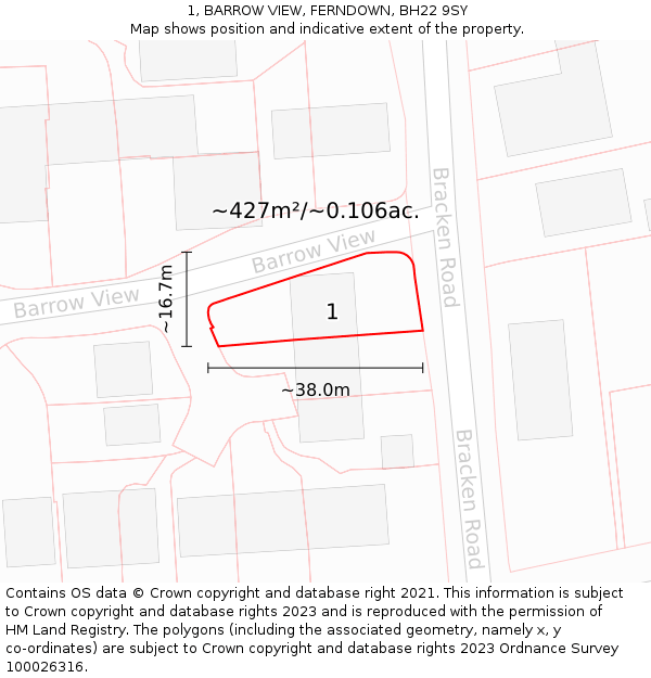 1, BARROW VIEW, FERNDOWN, BH22 9SY: Plot and title map