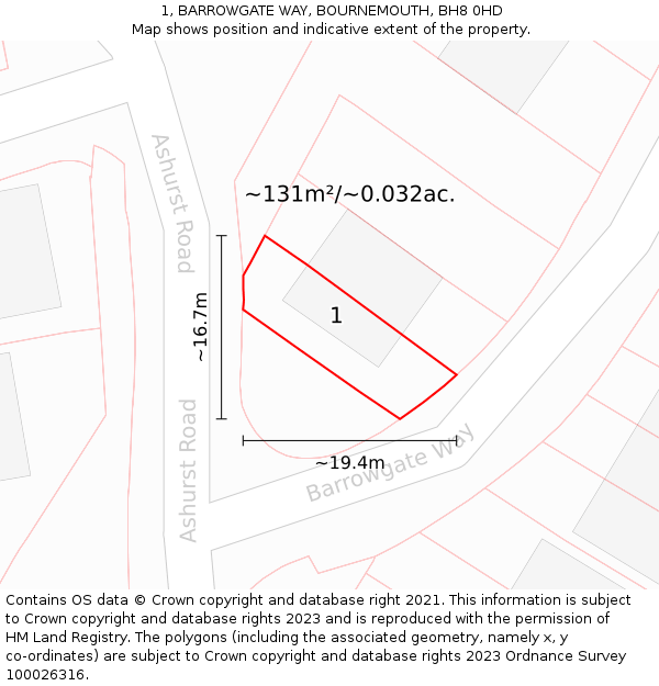 1, BARROWGATE WAY, BOURNEMOUTH, BH8 0HD: Plot and title map