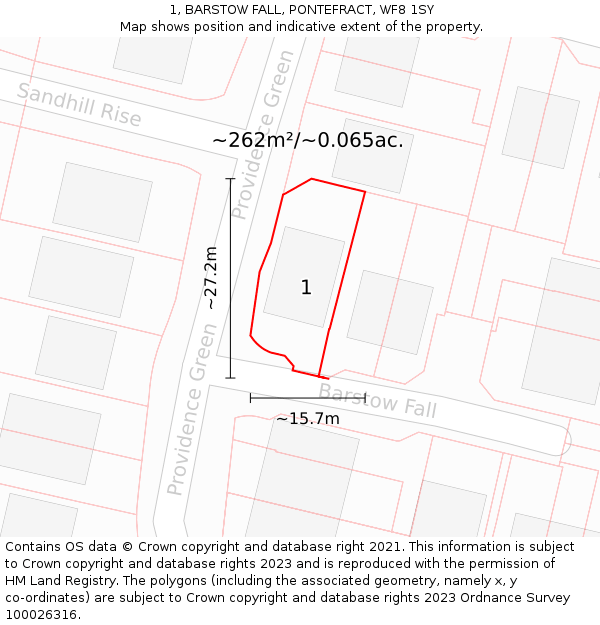 1, BARSTOW FALL, PONTEFRACT, WF8 1SY: Plot and title map