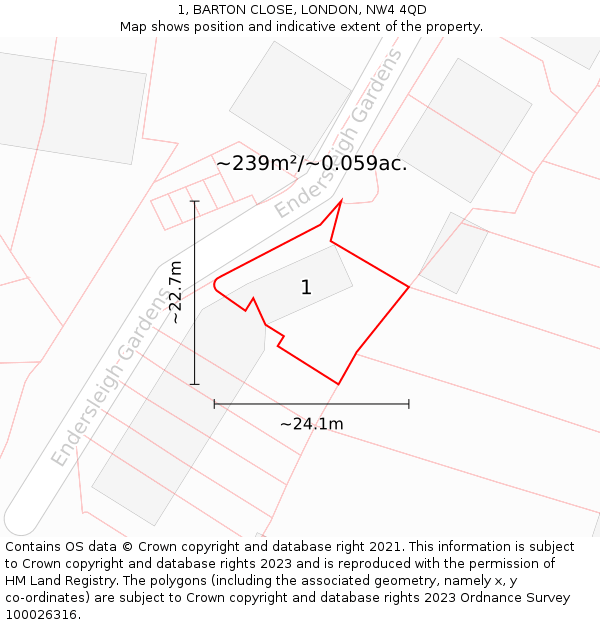 1, BARTON CLOSE, LONDON, NW4 4QD: Plot and title map