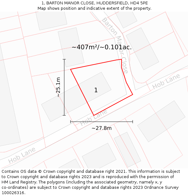 1, BARTON MANOR CLOSE, HUDDERSFIELD, HD4 5PE: Plot and title map