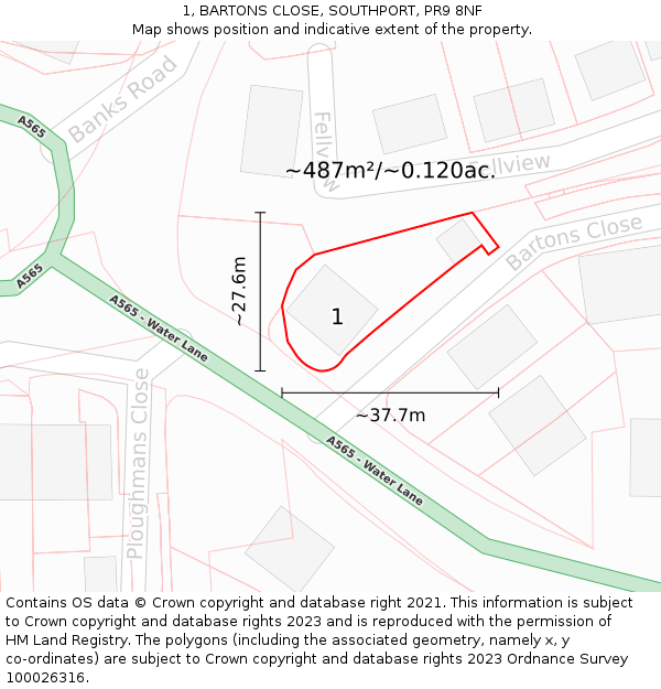 1, BARTONS CLOSE, SOUTHPORT, PR9 8NF: Plot and title map