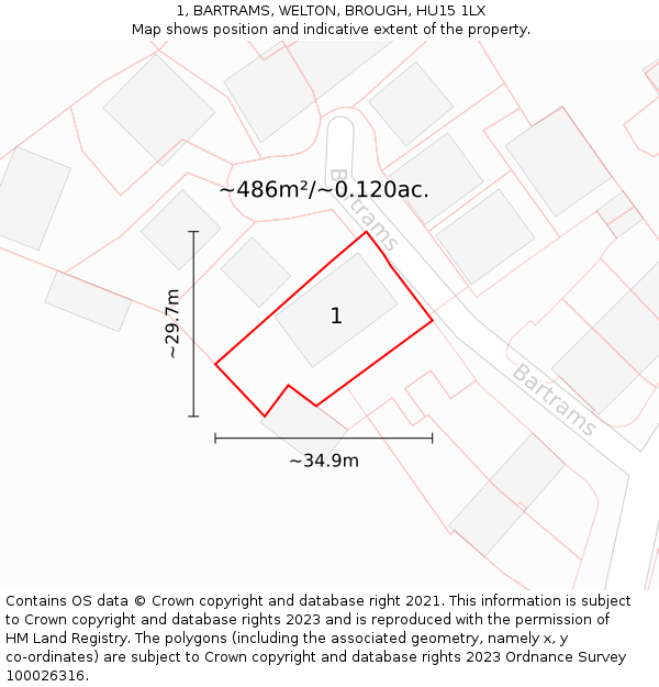 1, BARTRAMS, WELTON, BROUGH, HU15 1LX: Plot and title map