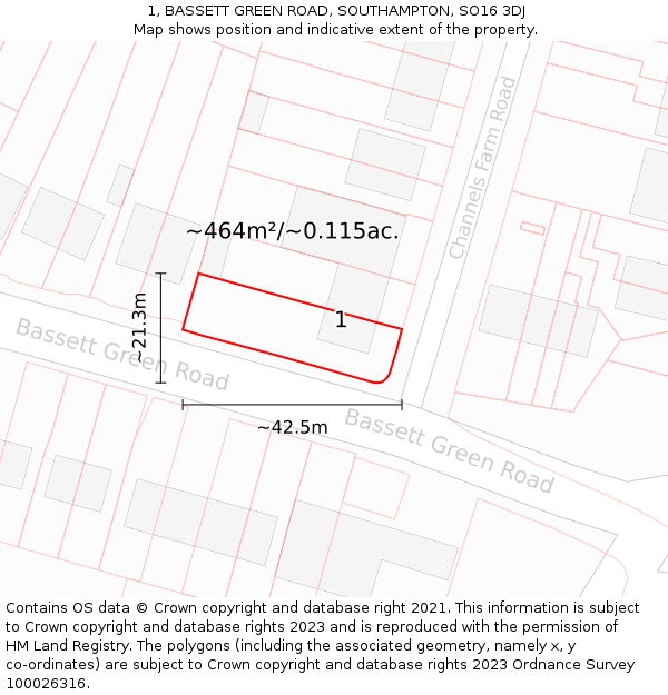 1, BASSETT GREEN ROAD, SOUTHAMPTON, SO16 3DJ: Plot and title map