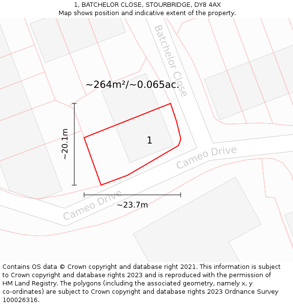 1, BATCHELOR CLOSE, STOURBRIDGE, DY8 4AX: Plot and title map