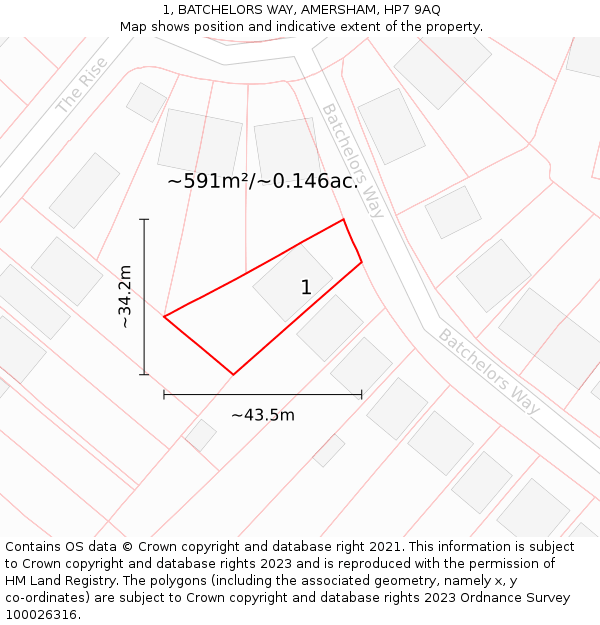 1, BATCHELORS WAY, AMERSHAM, HP7 9AQ: Plot and title map