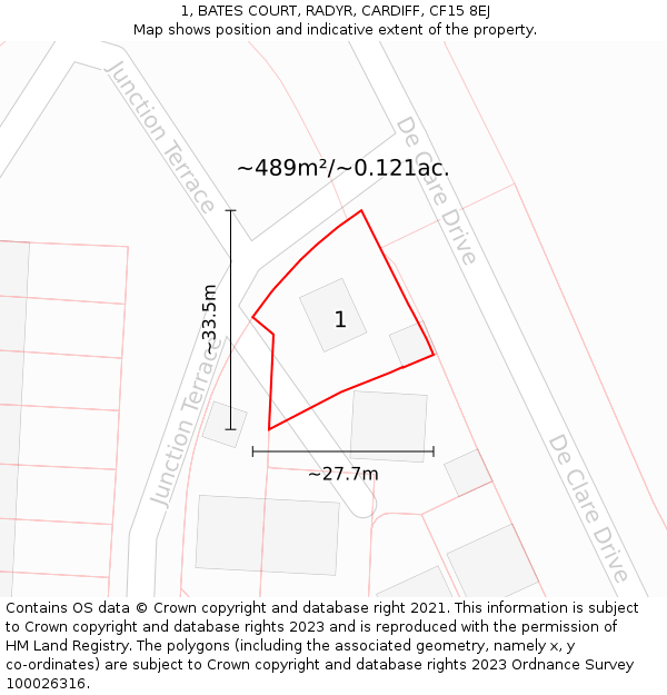 1, BATES COURT, RADYR, CARDIFF, CF15 8EJ: Plot and title map