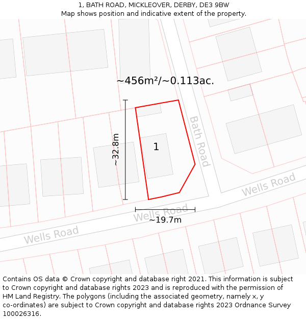 1, BATH ROAD, MICKLEOVER, DERBY, DE3 9BW: Plot and title map