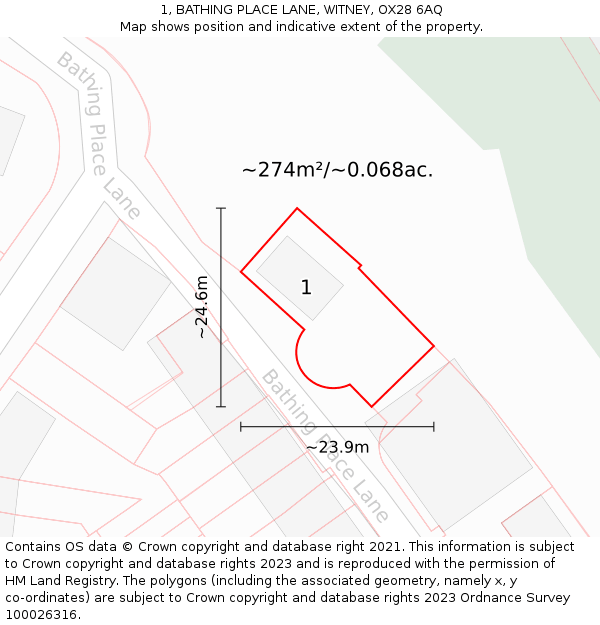 1, BATHING PLACE LANE, WITNEY, OX28 6AQ: Plot and title map
