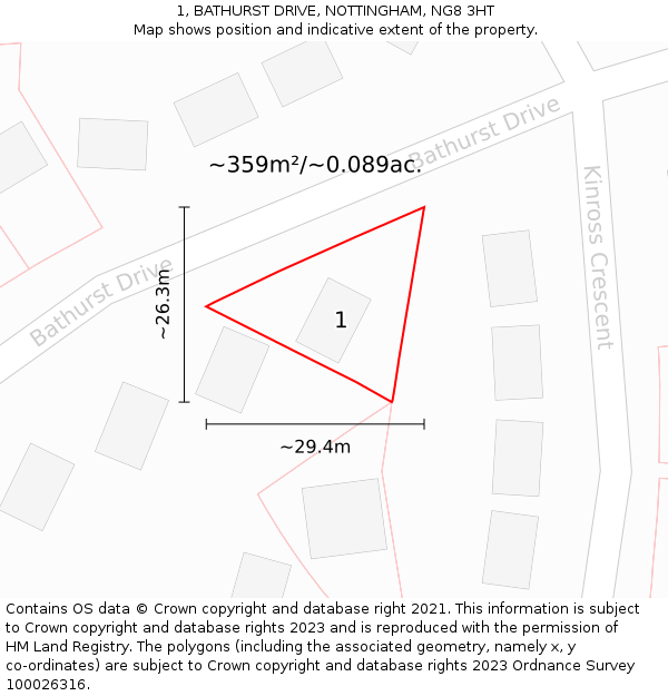 1, BATHURST DRIVE, NOTTINGHAM, NG8 3HT: Plot and title map