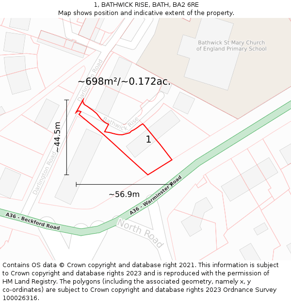 1, BATHWICK RISE, BATH, BA2 6RE: Plot and title map