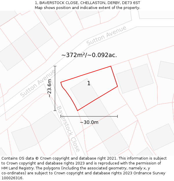 1, BAVERSTOCK CLOSE, CHELLASTON, DERBY, DE73 6ST: Plot and title map