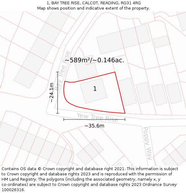 1, BAY TREE RISE, CALCOT, READING, RG31 4RG: Plot and title map