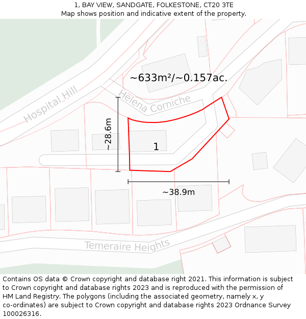 1, BAY VIEW, SANDGATE, FOLKESTONE, CT20 3TE: Plot and title map