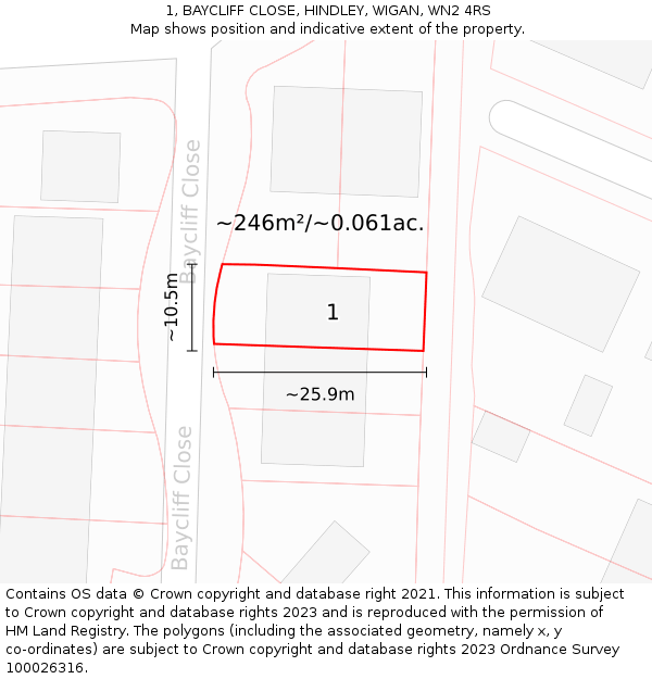 1, BAYCLIFF CLOSE, HINDLEY, WIGAN, WN2 4RS: Plot and title map