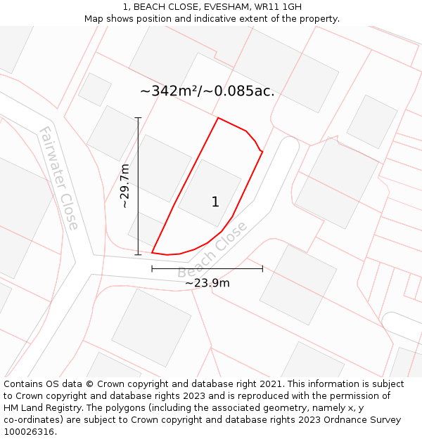 1, BEACH CLOSE, EVESHAM, WR11 1GH: Plot and title map