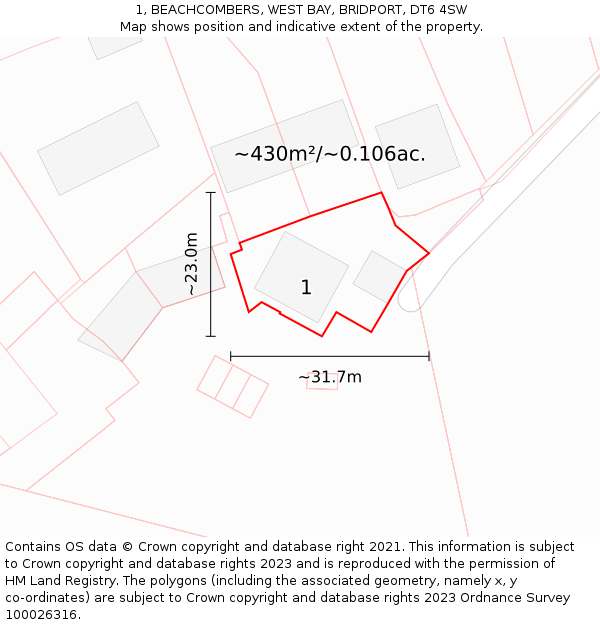 1, BEACHCOMBERS, WEST BAY, BRIDPORT, DT6 4SW: Plot and title map
