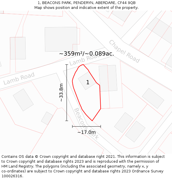 1, BEACONS PARK, PENDERYN, ABERDARE, CF44 9QB: Plot and title map
